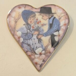 P. Buckley Anna Perenna‎ Moss Heart Apple Blossom Love Heart Brooch Pin 1998
